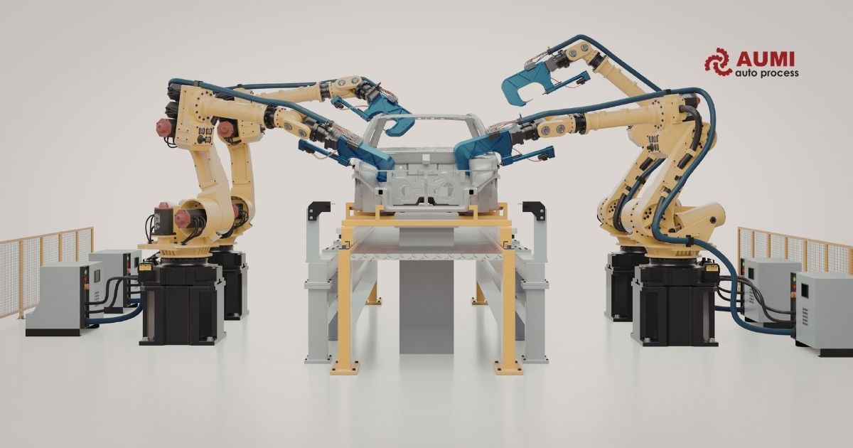 Cobot đang làm việc trong nhà máy